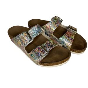 BIRKENSTOCK ARIZONA SILVER SPARKLE SLIDE SANDALS GIRL 3-3.5 (34)